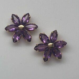 14K Yellow Gold Natural Amethyst Flower Cluster Stud Earrings NEW